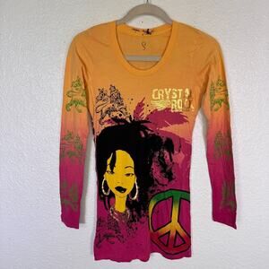 Christian Audigier Y2K Shirt Womens Small Crystal Rock Jamaica Peace Top Tee NEW